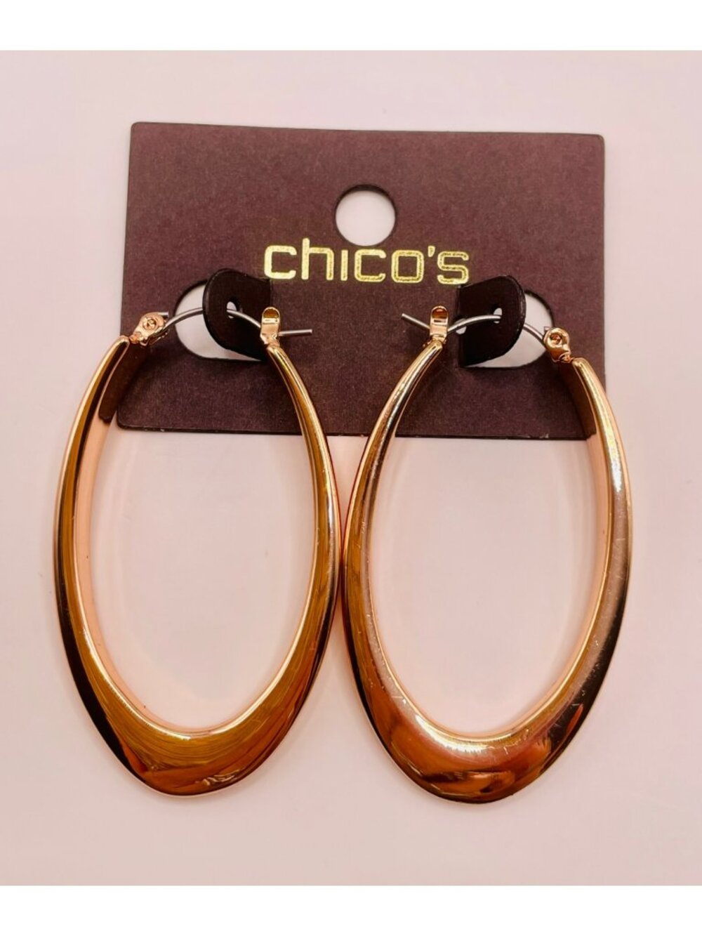 New Chico's Gold-Tone Oval Statement Hoop Earrings -19B